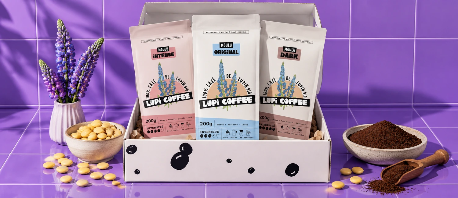 Boîte de découverte Lupi Coffee ouverte et ses trois sachets