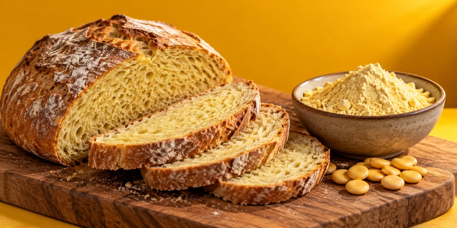 Pain maison tranché, à la mie légèrement dorée, posé sur une planche